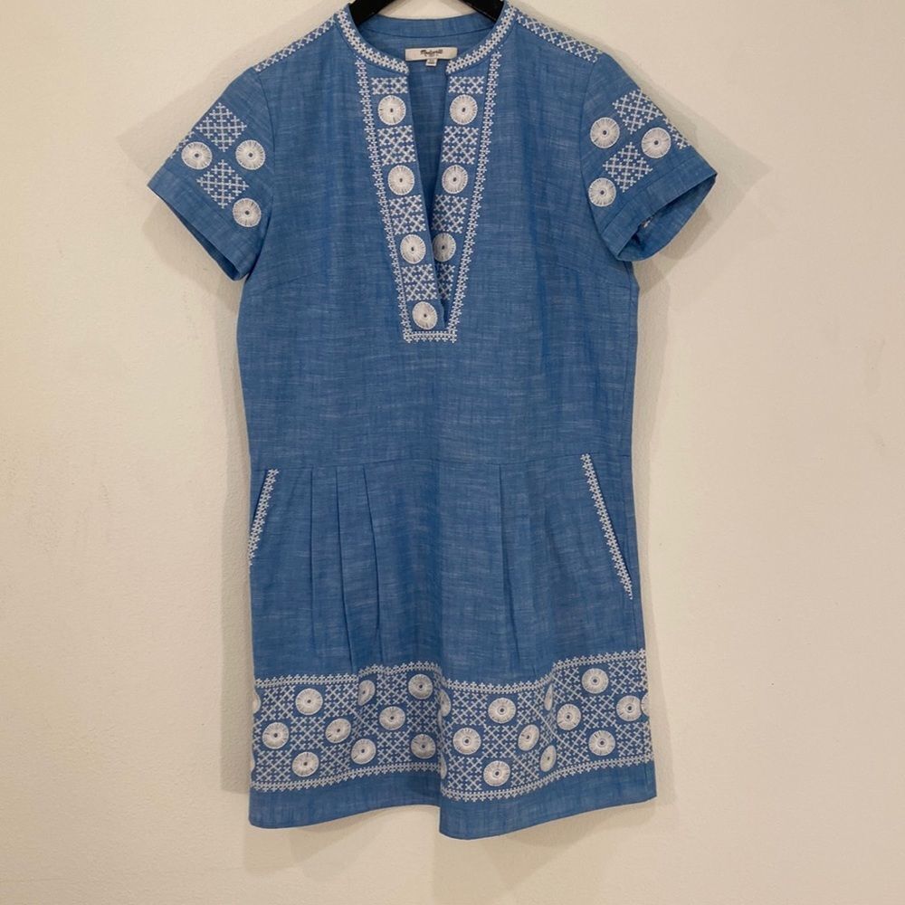 Madewell Cotton Drop Waist Embroidered Dress, Size- XS